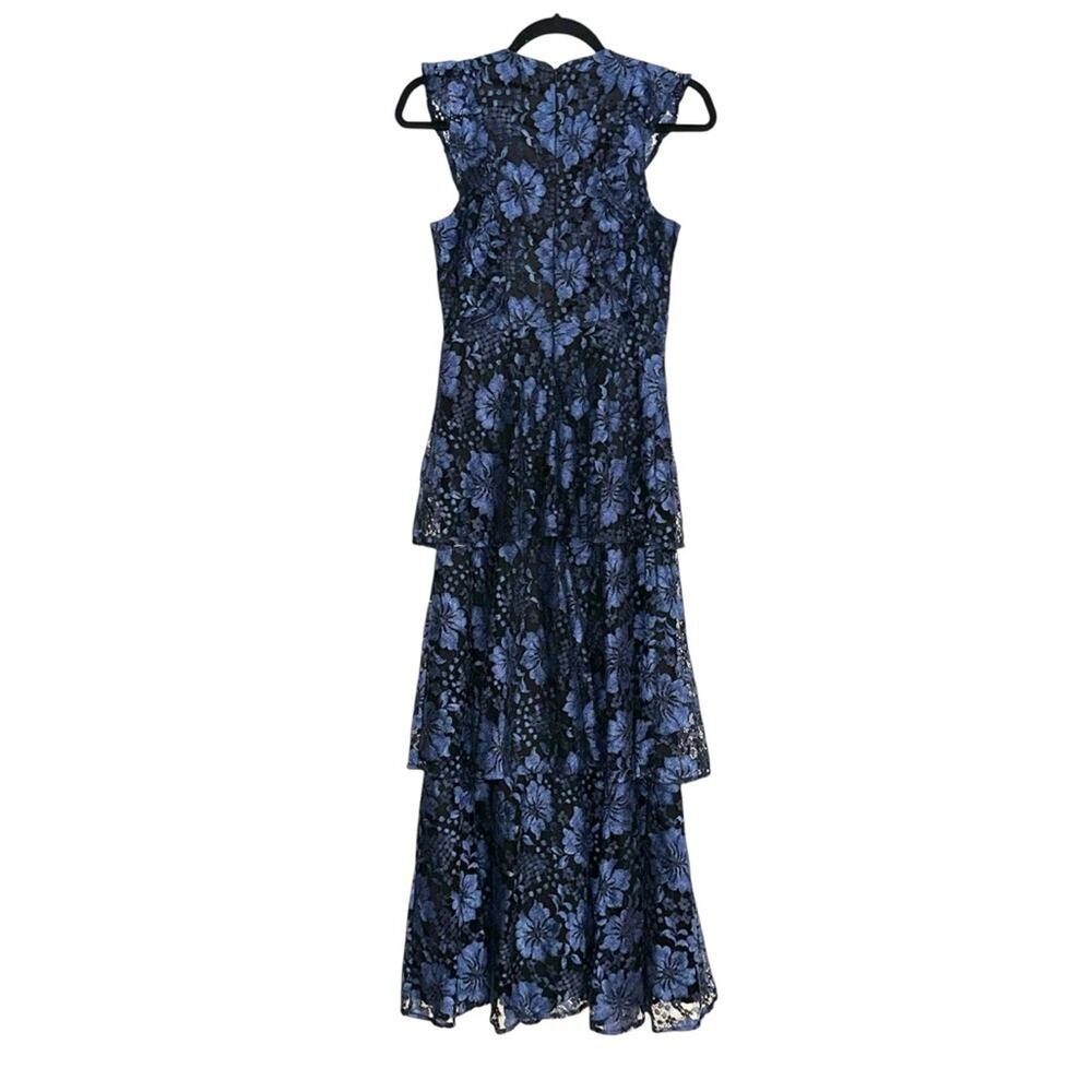 Lulu's Molinetto Black and Blue Floral Lace Tiered Sleeveless Maxi Dress XS - Picture 4 of 9